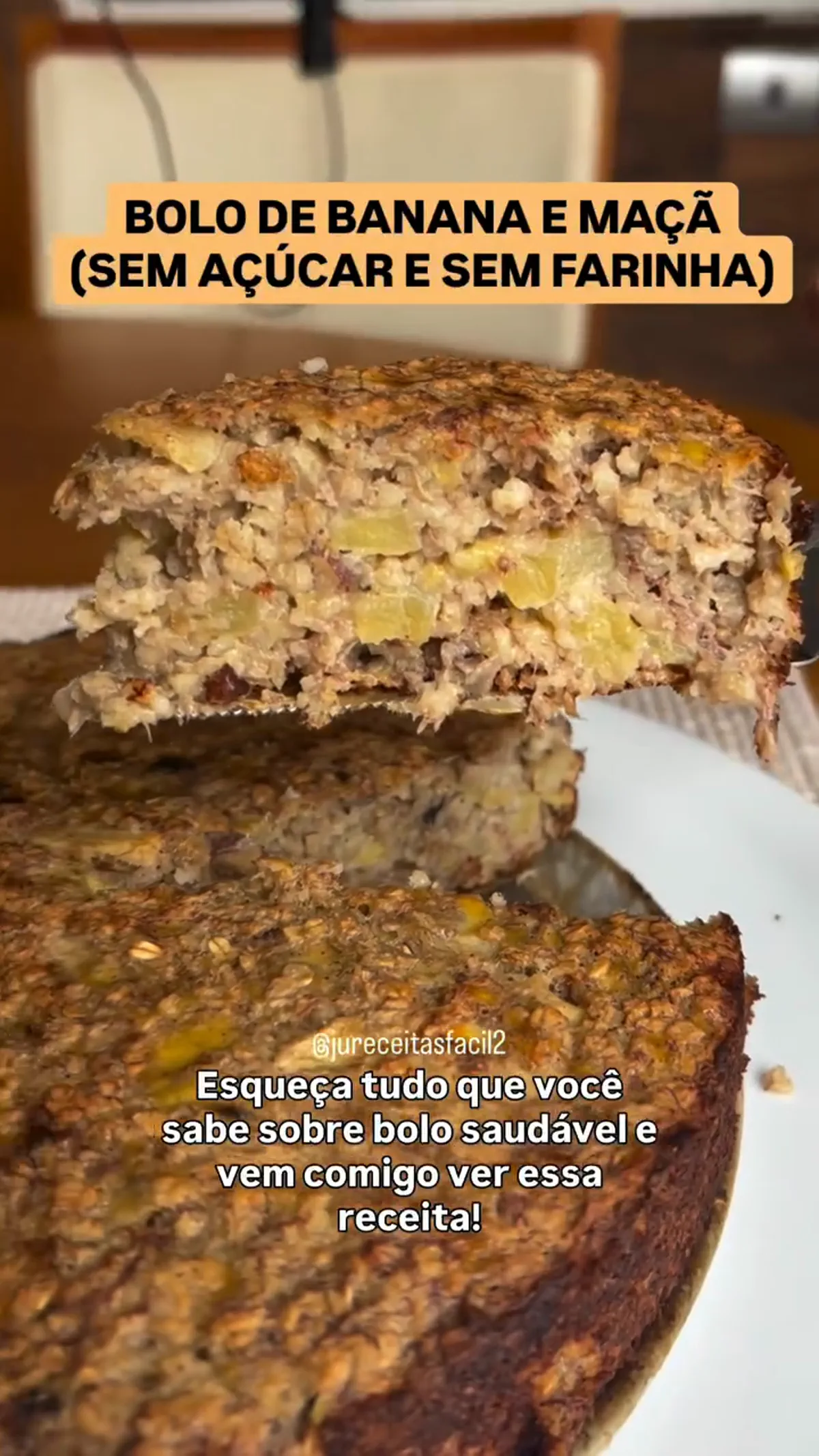 Bolo de Banana com Maçã e Aveia - Sem Açúcar e Sem Farinha